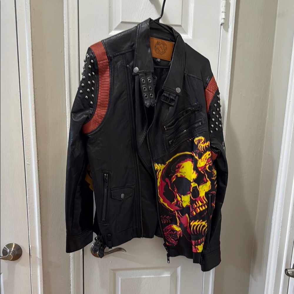 Red and Black Varsity Bomber with Artistic Graphic